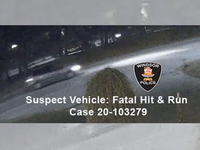 A vehicle that allegedly fatally struck a child and fled the scene on Jefferson Boulevard on Sunday, November 15, 2020, is seen in this surveillance photo shared by Windsor police.