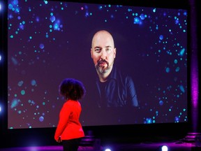 Author Douglas Stuart is seen on screen at yhe 2020 Booker Prize Awards Ceremony in London, England. THis book "Shuggie Bain" was announced as the winner of the 2020 Booker Prize for Fiction, one of the world's top literary awards.