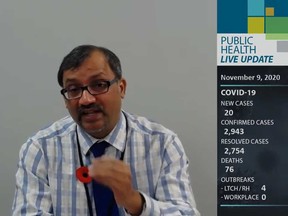 Dr. Wajid Ahmed, Medical Officer of Health with the Windsor-Essex County Health Unit, gives an update on the region's COVID-19 situation on Nov. 9, 2020.