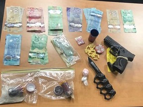 Fentanyl, methamphetamine, hydromorphone and other items seized by Leamington OPP after raid on Oct. 30, 2020.