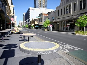 A general view of a mostly empty Rundle Mall is seen on the first day of a lockdown in response to an outbreak of the coronavirus disease (COVID-19), in Adelaide, Australia, November 19, 2020.