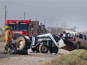 Tecumseh fire crews responded to a motor vehicle collision involving an old farming tractor and a pickup truck on Highway 3 between Walker Road and the Sexton Side Road on Friday, Nov. 20, 2020.