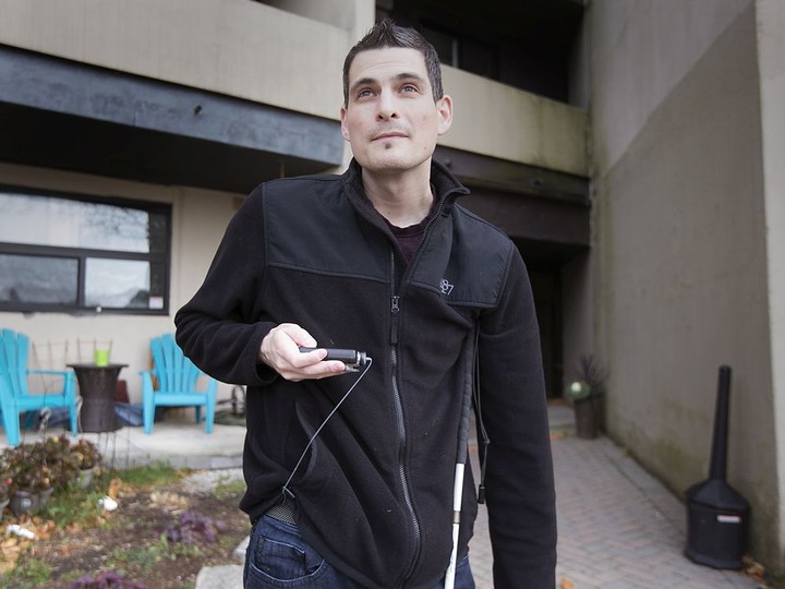  Ryan Hooey is shown on Saturday, November 14, 2020 near his Tecumseh residence. Hooey lost his sight at 27 due to diabetes and is urging manufacturers to create insulin pumps for those with vision impairment.