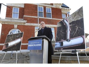 Windsor Mayor Drew Dilkens speaks at a press conference on Thursday, Nov. 12, 2020, where he provided updates on the Sandwich sewer rehabilitation project, which will include a new technique that allows underground work without ripping up the road.