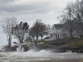 Waves pound the shoreline at the Colchester Harbour on Sunday, November 15, 2020.