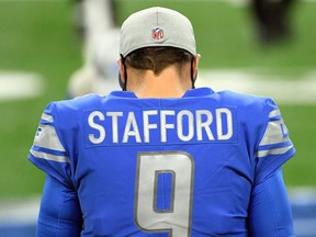 Matthew Stafford of the Detroit Lions stands on the field before the game against the Green Bay Packers at Ford Field on December 13, 2020 in Detroit, Michigan.