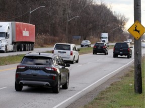 Killer road for wildlife. The city is studying the feasibility of creating a safe wildlife crossing under or over busy Ojibway Parkway, shown here on Nov. 23, 2020.