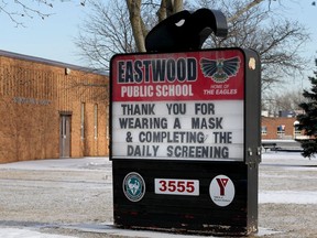 A message for students and parents at Eastwood Public School Tuesday.