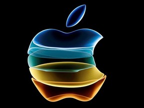 The Apple logo is displayed at an event at their headquarters in Cupertino, California, U.S. September 10, 2019.