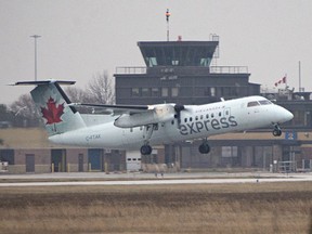 An Air Canada Express flight takes off from Windsor International Airport on Dec. 9, 2020.
