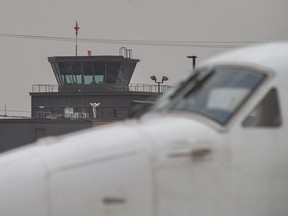 The control tower at Windsor International Airport is seen on Dec. 9, 2020.