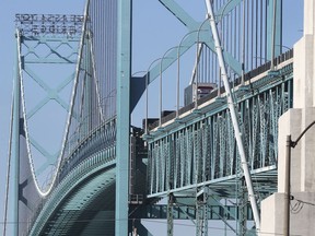 Truck traffic is shown on the Ambassador Bridge on Nov. 18, 2020.