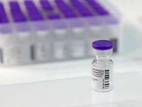 Vials of Pfizer vaccine against the coronavirus disease (COVID-19) are seen at the Messe Luzern fairground's vaccination center, as the spread of the coronavirus disease (COVID-19) continues, in Lucerne, Switzerland December 23, 2020.