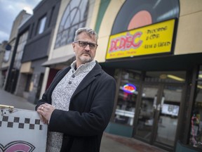 WINDSOR, ONT:. DECEMBER 12, 2020 - Downtown Windsor BIA chair, Brian Yeomans, is pictured in front of the independent music retailer, Dr. Disc, in downtown Windsor, Saturday, Dec. 12, 2020, two days before small shops like these will only be allowed to offer online and curbside service due to the provincially mandated lockdown.