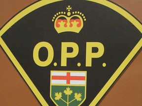 An OPP logo on a wall at a detachment in London, Ontario, in November 2018.