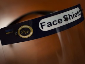 A face shield produced by Papp Plastics is pictured on Tuesday, Nov. 24, 2020.