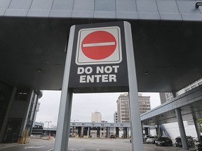 The Windsor/Detroit tunnel exit in Windsor is shown on May 19, 2020.