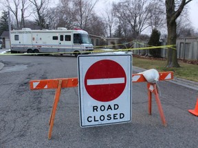 Sarnia police have closed a section of Lee Court, a residential street near Murphy Road, to traffic for a homicide investigation following a woman's death Thursday. Paul Morden/The Observer