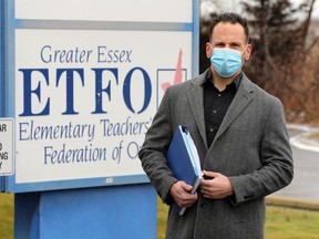 Mario Spagnuolo, president of the Greater Essex chapter of the Elementary Teachers' Federation of Ontario, is shown Jan. 2, 2021, at the ETFO office in Tecumseh.