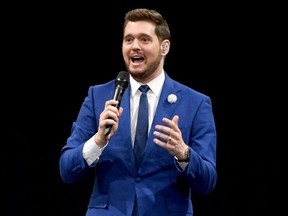 Michael Buble performs at T-Mobile Arena in Las Vegas, March 30, 2019.