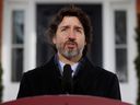 Prime Minister Justin Trudeau attends a news conference at Rideau Cottage in Ottawa January 19, 2021.