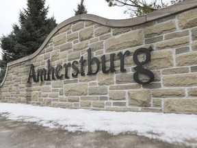 A sign at the edge of Amherstburg is shown on Monday, January 25, 2021.