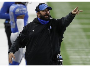 Detroit Lions head coach Matt Patricia points down the field during the fourth quarter against the New Orleans Saints at Ford Field.