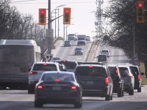 Smoother-flowing future? Traffic is shown on Ouellette Avenue near Tecumseh Road in Windsor on Thursday, Jan. 21, 2021. A new collaboration between the city and Ford could lead to better urban traffic movement.