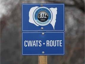 A CWATS route sign is shown along Old Tecumseh Road in Lakeshore on March 21, 2019.