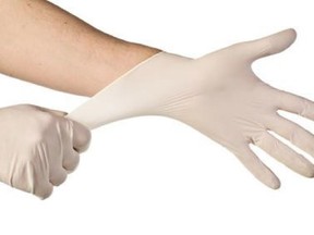 Latex medical gloves.