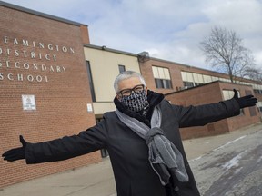 Leamington Mayor Hilda MacDonald is pictured outside the former Leamington District Secondary School, Thursday, January 28,  2021, which the town just purchased for housing development.