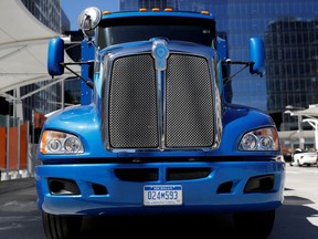 FILE PHOTO: A Toyota Project Portal hydrogen fuel cell electric semi-truck is shown during an event in San Francisco, California, U.S., September 13, 2018.