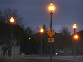Street lights in the Southwood Lakes subdivision are shown on Jan. 22, 2021.