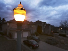 A decorative street light in the Southwood Lakes subdivision is shown on Jan. 22, 2021.