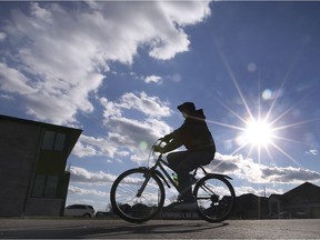A string of overcast days were finally broke up by a day of sunshine and blue skies on Thursday, Jan. 21, 2021 in the Windsor region. This cyclist on the Ganatchio Trail was one of many enjoying the bright and unseasonably warm day.