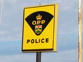 A sign at an OPP detachment in Timmins, Ontario.