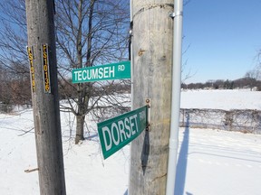 Property beyond the utility poles and two other residental lots will be developed by the Greater Essex County District School Board for a new English language and French immersion school for Tecumseh and Lakeshore.