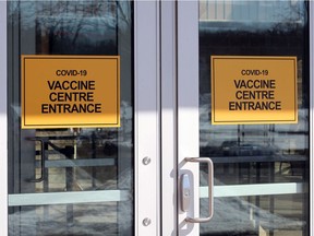 WINDSOR, ONTARIO. FEBRUARY 23, 2021.  Front doors of Vaccine Centre at St. Clair College's SportsPlex Tuesday February 23,2021. See story. ( Nick Brancaccio/Windsor Star)