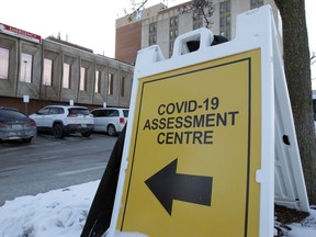 Directions to the COVID-19 assessment centre at Windsor Regional Hospital's Met campus are shown Feb. 11, 2021.