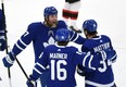 To date, the signing and the combining of Joe Thornton (back) with Auston Matthews and Mitch Marner by the Maple Leafs has been stunningly successful.