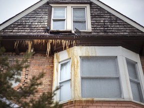 Damage to the the top floor of a rest home on Devonshire Road is seen after an early morning fire, Friday, Feb. 12, 2021.