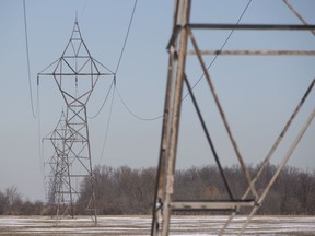 Hydro lines north of Tilbury, pictured on Thursday,  are located on Hydo One's preferred route for the Chatham-to-Lakeshore transmission line.