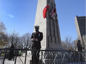 Local reservists are shown during the Remembrance Day ceremony at the Cenotaph in downtown Windsor on Nov. 11, 2020.