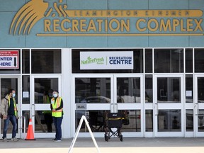 Activity outside the COVID-19 Vaccination Clinic located at NatureFresh Farms Recreation Centre in Leamington, Ontario, Monday, March 8, 2021.