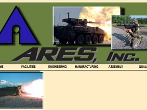 The website of ARES Inc., a firearms testing company in Ohio on the shore of Lake Erie.