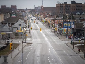 A near empty Wyandotte Street looking east from downtown Windsor as the stay-at-home order continues, Tuesday, Jan. 19, 2021.