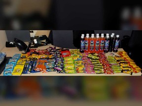 An image of evidence seized by Essex County OPP from a vehicle stopped in the Tecumseh area on March 25, 2021. The packages contain cannabis-infused edibles.