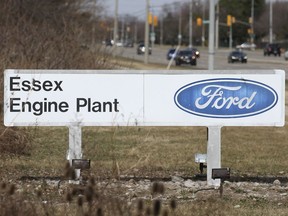 A sign for the Ford Essex Engine Plant in Windsor is shown on Thursday, March 25, 2021.