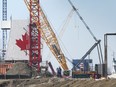 The construction site for the Gordie Howe International Bridge on the Canadian side in Windsor is shown on Sunday, March 7, 2021.