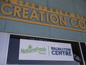 The newly renamed, NatureFresh Farms Recreation Centre in Leamington is pictured on Friday, March 12, 2021.